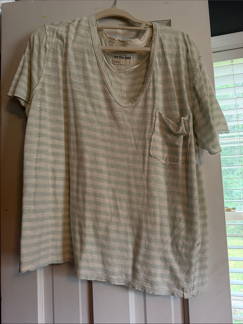 We The Free Men's Short Sleeve Striped Pocket Tee in Mint and White